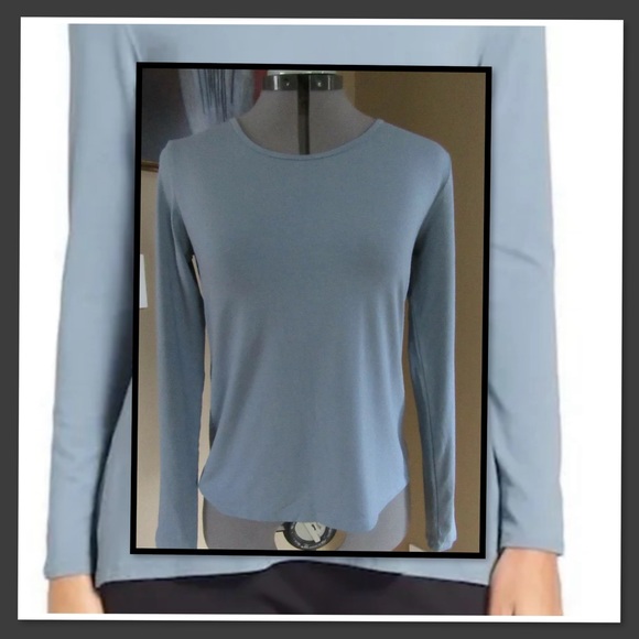 EILEEN FISHER WOMENS WATER BLUE LONG SLEEVE VISCOSE TEE SHIRT S - Picture 1 of 11